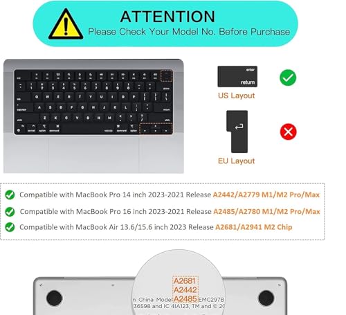 OJOS Keyboard Cover Skin for 2025-2021 MacBook Pro 14" M4 M3 M2 M1 Pro/Max A3401 A3112 A3185 A2918 A2992 A2779 A2442 & MacBook Pro 16" A3403 A3186 A2991 A2780 A2485 Silicon Protector (Black)