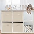 STORAGEIDEAS 11x11 Storage Bins, Set of 4 Storage Cubes, Collapsible Cube Storage Bins, Fabric Closet Organizers with Handles for Home, Office, Closet Shelf Cabinet, Bookcase, Beige