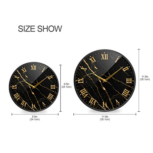 Alaza Black Marble Print Gold Lines Wall Clock Battery Operated Silent Non Ticking Clocks For Living Room Decor 12 Inch / 9.5 Inch #TOP1