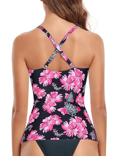 Image of RELELCIGA Women's Tankini Top V Neck Ruched Tummy Control Bathing Suit Top