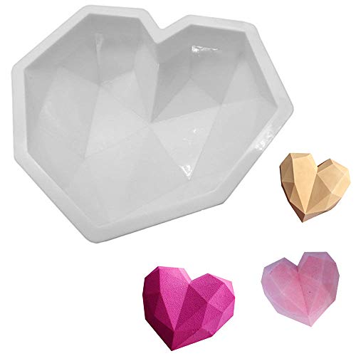 Diamond Heart Love Mousse Cake Mold Trays Silicone Baking Pan-Food Grade & BPA Free-Not Sticky Mould Suitable for Mousse Cheesecake Jelly Ice Cream