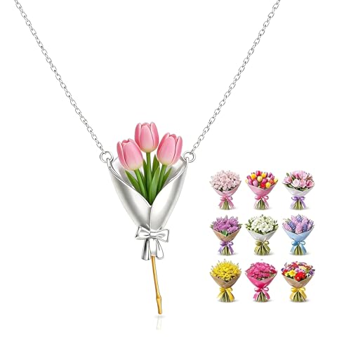 Collier porte-fleurs femme avec pendentif bouquet de fleurs et boucles