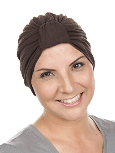 Classic Cotton Turban Pleated Chemo Cap for Women with Cancer in Brown