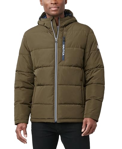 Image of Nautica Men's Midweight Quilted Faux Memory Puffer Jacket -Adjustable Hood Insulated Winter Coat
