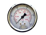 TOPRING 55.753 Glycerine-Filled Stainless Steel (Brass Internals) Air Pressure Gauge, 0-1500 PSI, 2-1/2 in. Dial, Center Back Mount, 1/4(M) NPT, Series 55