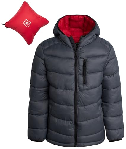 URBAN REPUBLIC Boys Puffer Jacket - Packable Insulated Hooded Boys Winter Coat Kids Windbreaker Jacket with Pockets (4-20)