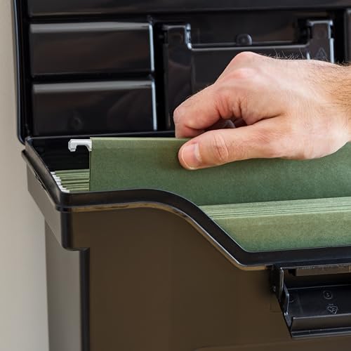 Image of IRIS USA Slim Portable Letter /Legal File Tote Box, 4-Pack, Black | Carry letter and legal files, folders and paperwork with a slim portable design for organized storage on the go