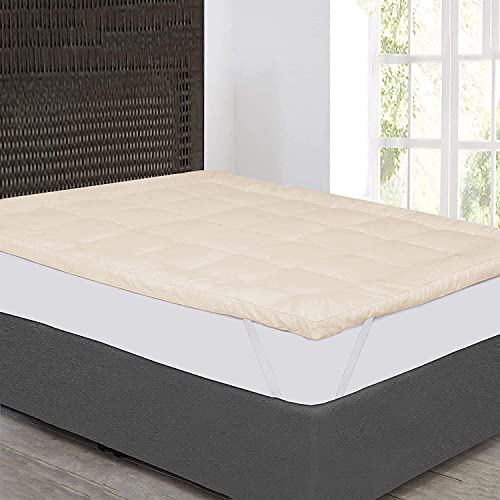 Image of 1200GSM Hollow Fibre Mattress Padding /Topper Beige for King Size Bed-72 Inch X 75 Inch