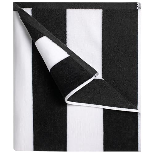 cabanana Large Oversized Beach Towel - 35 x 70 Inch Cotton Pool Towel Black Striped Soft Cabana Swim Towel