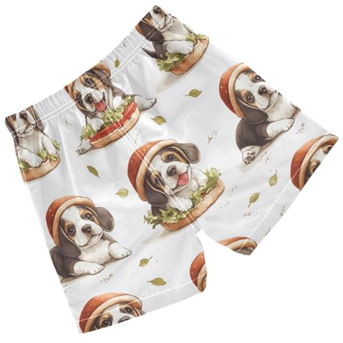 Pigsaly Boys Swim Trunks Hamburger Black Brown Beagle Puppy Dog Boys Board Shorts Swimsuit Swimwear Summer Bathing Suit S2