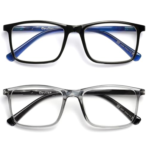 OPULIZE Ink Pack 2 Gafas De Lectura Grande Negro Gris Hombres Mujeres Bisagras Resorte RR4 17 +1,00