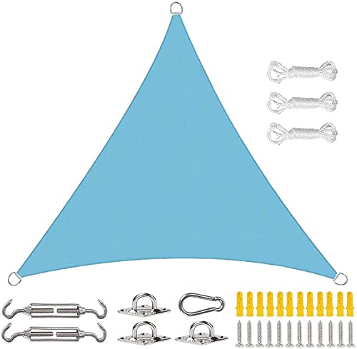 Toldo triangular para exteriores, impermeable, protección UV, diseño de ángulo recto (azul cielo, 4 x 4 x 4 m)