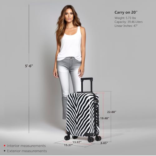 Image of InUSA Zebra Print 20-Inch Carry-on Hardside Spinner Luggage and TSA Lock