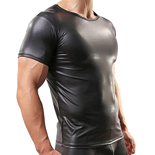 Men's Faux Leather VST Tight Sleeveless Tops Slim Fit Undershirt Clubwear2