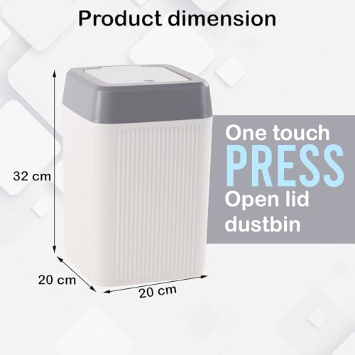 Image of Kuber Industries 10 Ltr Plastic Waste Basket for Kitchen Dustbin with One Touch Press Open Lid | Office and Bathroom Dustbin Garbage Trash Can Bin | Portable Dust Bins for Home | Orbit | White