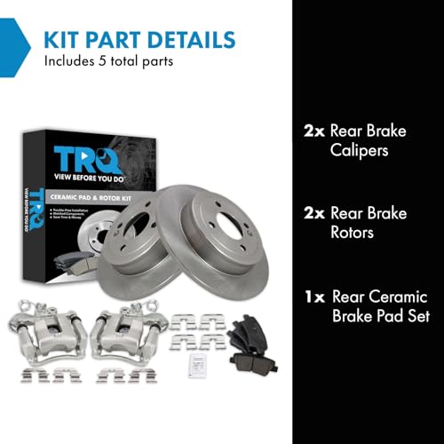 Image of TRQ Rear Brake Pad and Rotor Set Ceramic Solid Rotors Calipers | For 2012-2016 Kia Rio