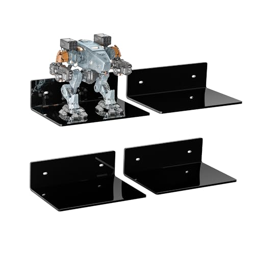 Image of 9 Inch Black Wall Shelves 4 Pack, Acrylic Wall Mounting Ledges Display, Acrylic Display Wall Shelf for Funko Pop Figures, Collectibles, Plants, Decor, Toiletries, Spices Jars, 4 Pack