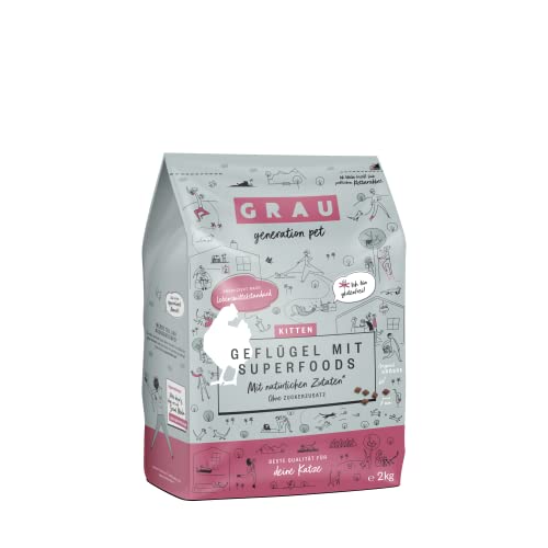 GRAU L’originale, Alimento secco per gatti e gattini, pollame con integratori superfood, 1 confezione da 2 kg, senza glutine