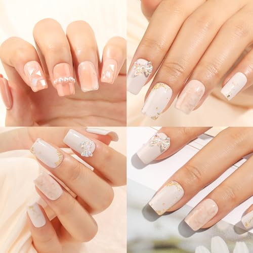 Image of UNA GELLA Short Square Nail Tips 216pcs Short Square Gel Tips 12 Sizes Press On Nails Full Cover Clear Fake Nails Extension for Home DIY Nail Salon