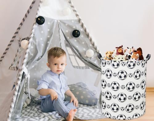 Image of Kids Laundry Basket Soccer Hamper for Nursery Hamper Cute Kids Storage Bin Organizer Room Decor for Home(Black soccer)