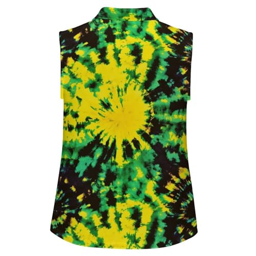 JooMeryer Womens Button Down Golf Polo Shirts Colorful Tie Dye Sleeveless Tank Top XS-4X4