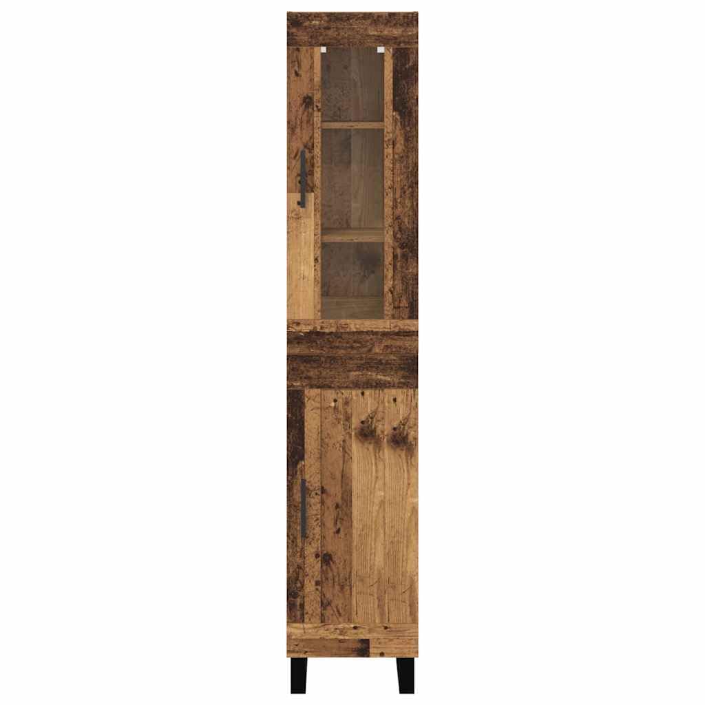 Mesa vertical de madera vieja de 34,5 x 34 x 180 cm, con 2 puertas con bisagras y elementos de metal, aparador moderno para comedor, cocina, dormitorio y pasillo