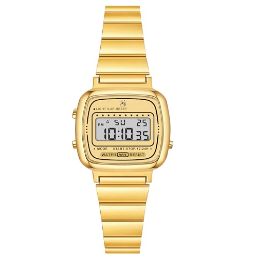 Image of Shocknshop Digital Square Small Dial LED Ladies Stainless Steel Strap Watch for Women and Girls -WCH385