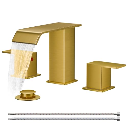 Robinet de lavabo or brossé 3 trous chic pour une salle de bain moderne