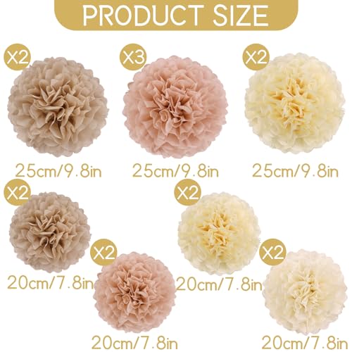 Image of EASY JOY Boho Tissue Paper Pom Poms Tissue Paper Flowers (15PCS) Champagne Brown Dusty Pink Neutral Party Decorations,for Bridal Shower Baby Shower Decorations for Girl, Wedding, Birthday Party
