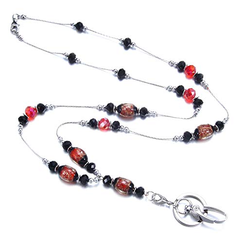 Preisvergleich Produktbild Soleebee Legierung Trageband Perlen Schmuck Halskette ID Kartenhalter Lanyard Passend Schlüssel, ID Abzeichenhalter (Schwarz + Rot)