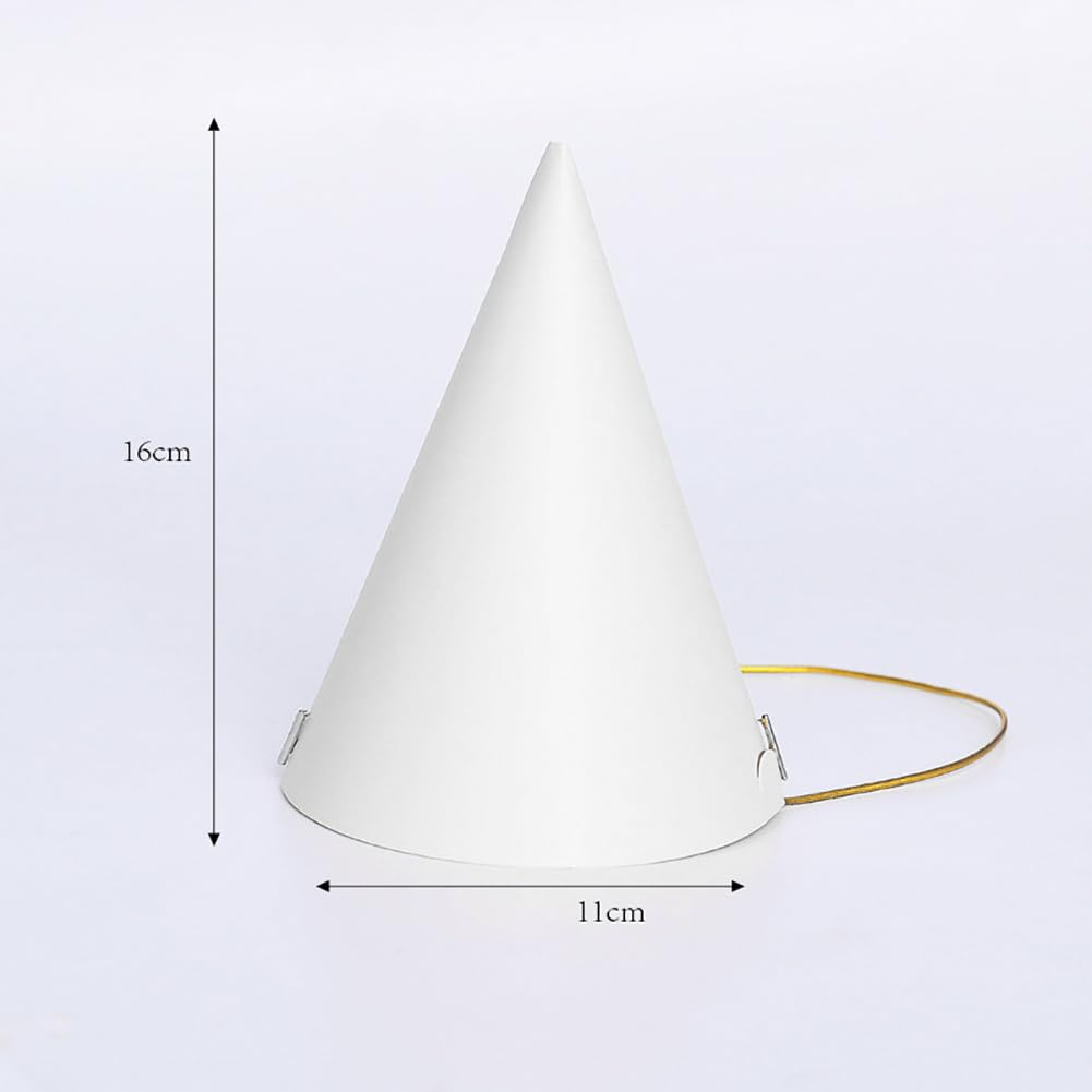 HugeDE White DIY Party Cone Hats - 20 Pcs Blank Craft Hat With Elastic Rope for Kids Adults Painting, 16 x 11cm - Image 2