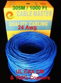 SuperEcable - 00038 - Cat5e Ethernet Cable Bulk 1000 Feet - 24AWG Full Copper Wire UTP Pull Box - Blue