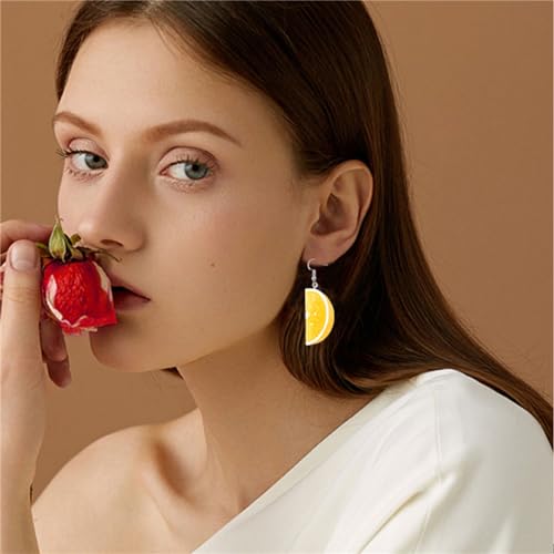 MALOYANVE 3D Lemon Earrings for Women Resin Funny Lifelike Handmade Lightweight Tangerine Petal Lemon Slice Fruit Dangle Earrings Fashion Party Birthday Gifts Jewelry3