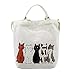 EatingBiting 12.60' Women Cartoon Lucky Cats Canvas Tote Shopping Handbag Beach Purse Shoulder Bag