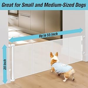   20-Inches-Tall-Retractable-Dog-Gate-to-Step-Over-Short-Pet-Gate-for-Doorways-Extends-up-to-55-Wide-Step-Over-Puppy-Gates-for-The-House-Mesh-Doggie-Gates-Small-Dog-Gate-Indoor-Outdoor-White