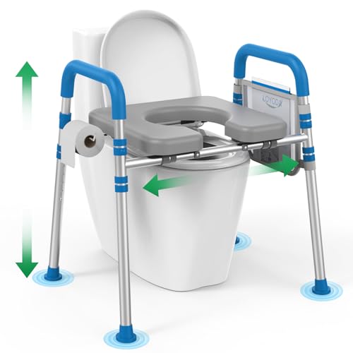 Loyoda Raised Toilet Seat with Handles Padded Toilet Seat Risers for Seniors Adjustable Height & Width Toilet Riser Handicap Elevated Toilet Seat 500lb Fit Any Toilet