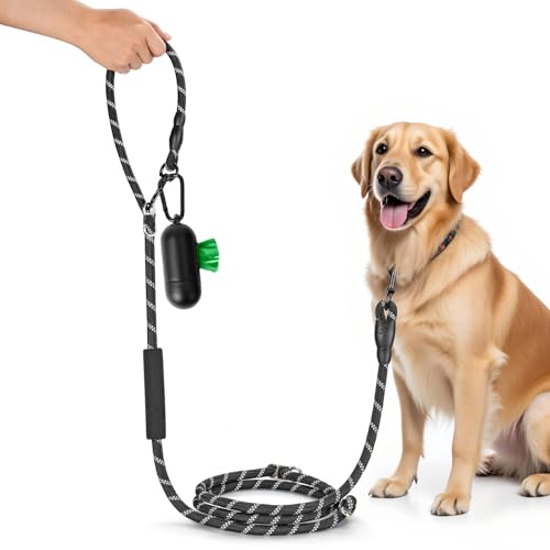 Guinzaglio per Cani di Grandi e Medie Dimensioni (15-60 kg), 3,4 m, Doppio Regolabile e a Mano Libera in Nylon con Riflettente, Sacchetti per Rifiuti, Forza Estrema