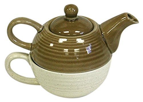 Hues & Brews Two-Tone Tea for One Set, Brown/Cream | Home Decor Teapot - 7.2" x 4.8" x 4.5"