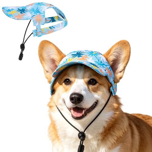EXPAWLORER Dog Baseball Cap Adjustable Sun Hat with Ear Holes Waterproof Breathable Pet Visor for Summer Beach Outdoor Activities Comfortable Sun Protection for Small Medium Dogs & Cats Sky Blue S