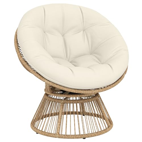 Outsunny Fauteuil Papasan Pivotant 360° avec Coussin Moelleux 12cm - Fauteuil de Jardin en...