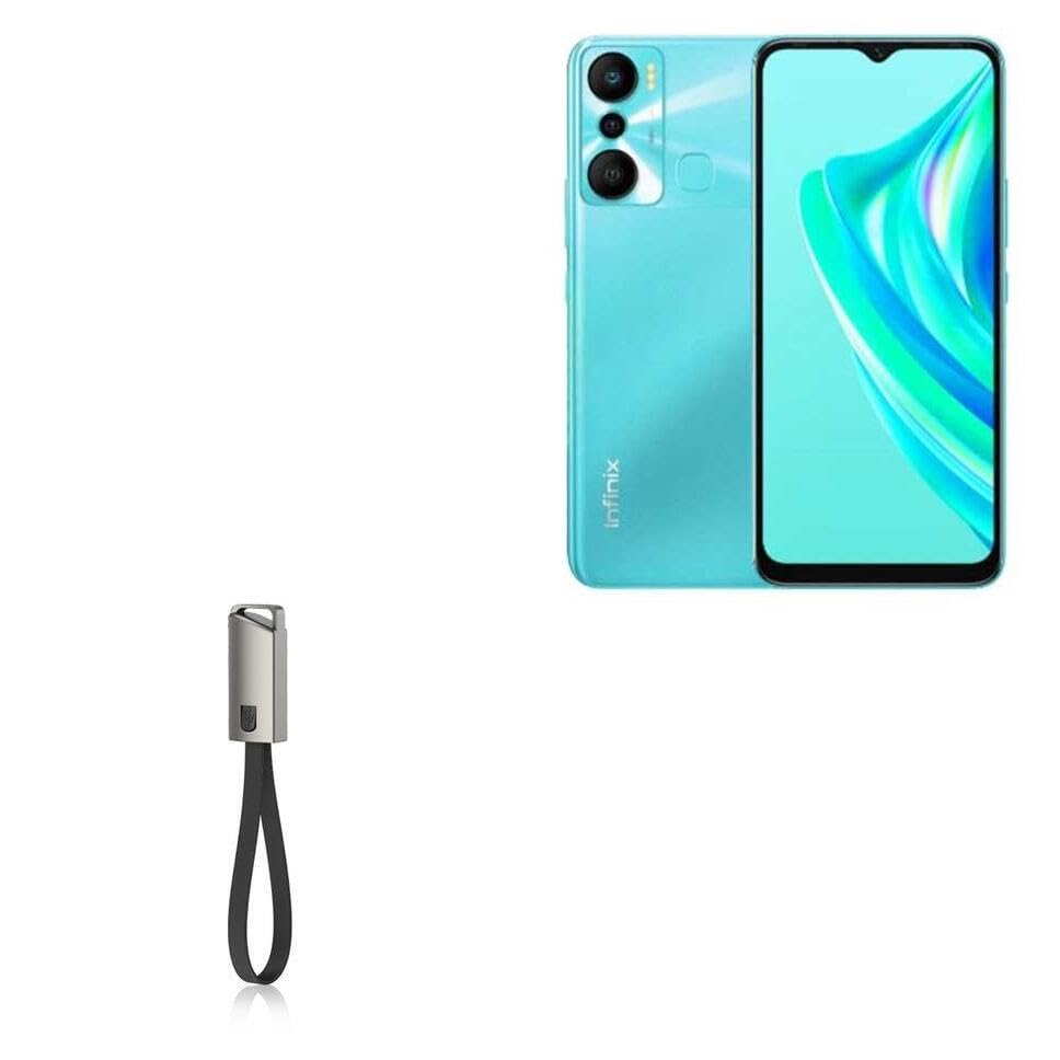 BoxWave Cable Compatible with Infinix Hot 20i - USB Type-C Keychain Charger, Key Ring USB Type-C to Type-A 8 in USB Cable - Jet Black