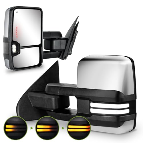 SIZIOM Towing Mirrors for 2014-2018 Chevy Silverado/GMC Sierra Switchback Dynamic Turn Signal/Running Lights Power Heated (Chrome)