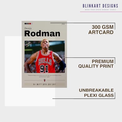 Image of BLINKART Dennis Rodman | Nba Basketball Player | Synthetic Wood Photo Framed Wall Hanging Poster Room & Office Bedroom Living Boys And Girl Room Home Wall Hanging | 13x10 Inches