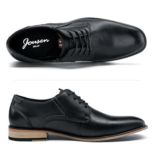 Image of Jousen Men's Dress Shoes Leather Oxford Formal Derby Shoes | Smooth Leather,Retro Plain Toe,All-Day Comfort,Office Work,Wedding Party,Business Meeting,Date Night