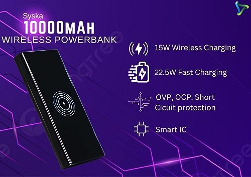 Image of SYSKA Wireless Armour Power Bank 10000mAH 22.5W WPB1004 Fast Charging Type C Input, Available (Grey)