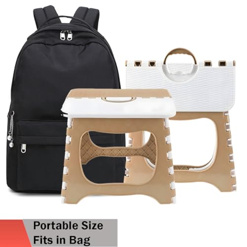 Image of Slim Portable Folding Stool Lightweight Non-Slip Plastic Step Stool with Carry Handle - Foldable, Portable & Space-Saving Design