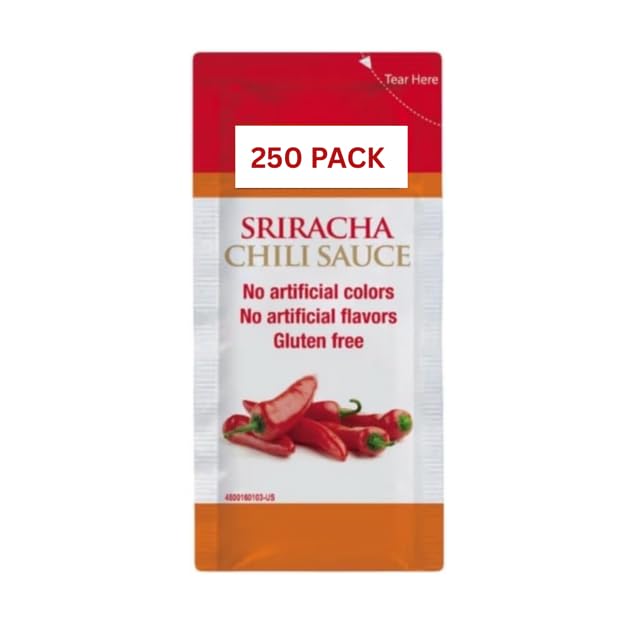 Sriracha Chili Sauce Packets, (Pack of 50, 100 or 250), Gluten Free, No Artificial Colors Or Flavors, Individual Portion Pack, Variety Packs, Bundles, Single Serve Packets, RcTechDistro Bundle Box (250)