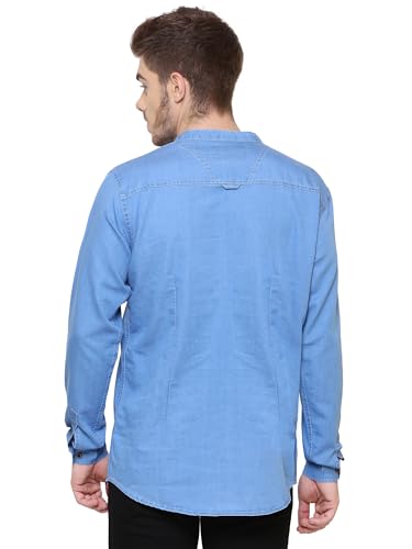 Image of Kuons Avenue Men's Denim Casual Short Kurta | Mandarin Collar | Full Sleeves | Tailored Fit- Stylish Ethnic Wear