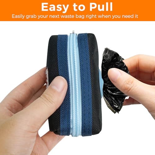 Image of Dog Poop Bag Holder Zippered Pouch, Portable Dog Poop Bag Dispenser with 1 Metal Clip, Fashion Color Matching Canvas Waste Bag Holder for Leashes - Blue & Black