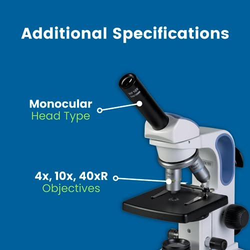 Image of Accu-Scope Compound Microscope EXM-150 - Monocular Head, 40-400X Magnification, Disc Diaphragm, Cordless LED Illumination - Student Proof Biological Microscope for School Laboratory & Home